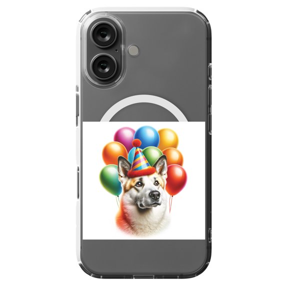 DistinctInk MagSafe Clear Case for Apple iPhone 16 (6.1" Screen) - Birthday Canaan Dog - Raised Bezel Screen Guard
