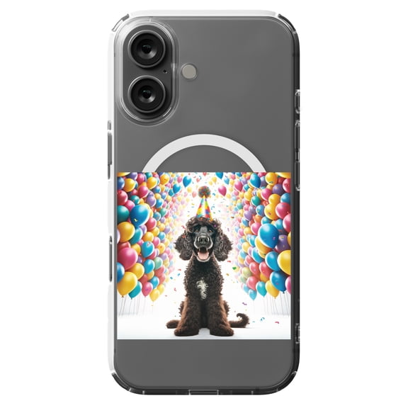 DistinctInk MagSafe Clear Case for Apple iPhone 16 (6.1" Screen) - Birthday Irish Water Spaniel - Shockproof Protection