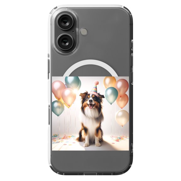 DistinctInk Hybrid Case for iPhone 16 - Slim, Durable, Compatible with MagSafe Charging - Birthday Miniature American Shepherd