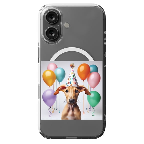 DistinctInk MagSafe Clear Case for Apple iPhone 16 (6.1" Screen) - Birthday Pharaoh Hound puppy - Lightweight Grip
