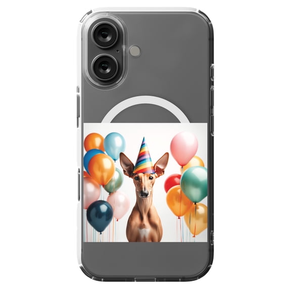 DistinctInk MagSafe Clear Case for Apple iPhone 16 (6.1" Screen) - Birthday Pharaoh Hound - Lightweight Grip