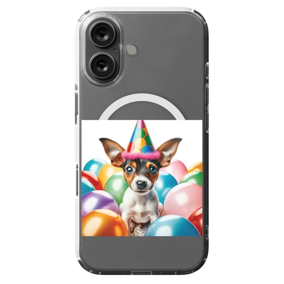 DistinctInk Hybrid Case for iPhone 16 - Slim, Durable, Compatible with MagSafe Charging - Birthday Rat Terrier puppy