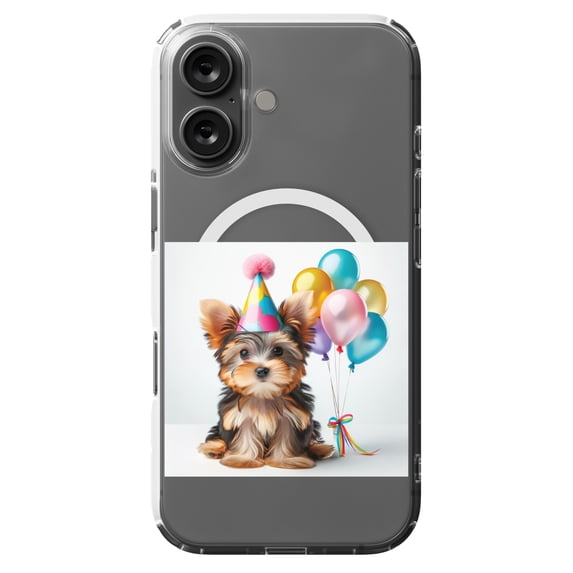 DistinctInk MagSafe Clear Case for Apple iPhone 16 (6.1" Screen) - Birthday Silky Terrier puppy - Lightweight Grip