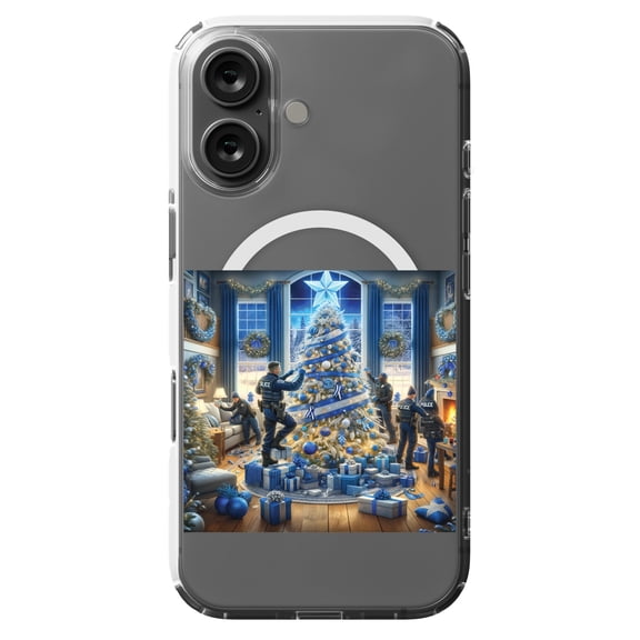 DistinctInk Hybrid Case for iPhone 16 - Slim, Durable, Compatible with MagSafe Charging - Blue Christmas Honor - Blue Lives Matter