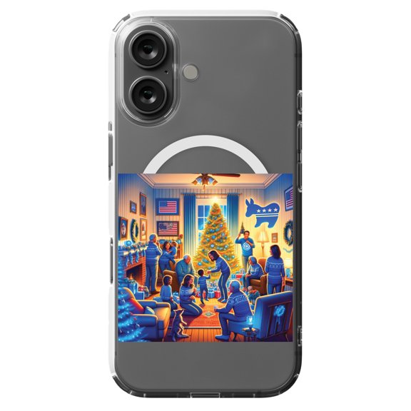 DistinctInk Hybrid Case for iPhone 16 - Slim, Durable, Compatible with MagSafe Charging - Blue Democrat Christmas Harmony