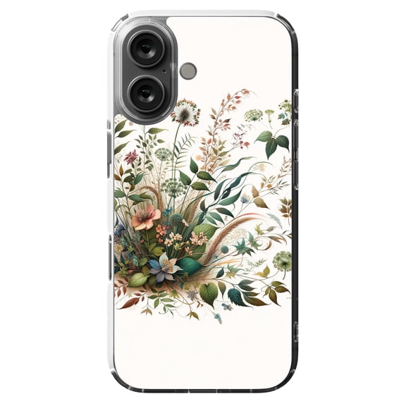 DistinctInk MagSafe Clear Case for Apple iPhone 16 (6.1" Screen) - Botanical Harmony Art Print - Raised Bezel Screen Guard
