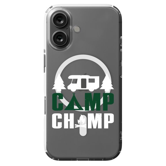 DistinctInk Hybrid Case for iPhone 16 - Slim, Durable, Compatible with MagSafe Charging - Camp Champ - Camping Fire