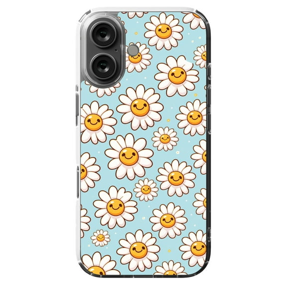 DistinctInk Hybrid Case for iPhone 16 - Slim, Durable, Compatible with MagSafe Charging - Cheerful Daisies: Smiling Faces of Joy