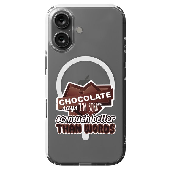 DistinctInk Hybrid Case for iPhone 16 - Slim, Durable, Compatible with MagSafe Charging - Chocolate Says Sorry Better Than Words