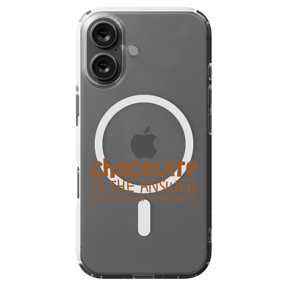 DistinctInk Hybrid Case for iPhone 16 - Slim, Durable, Compatible with MagSafe Charging - Chocolate is the Answer Who Cares Question