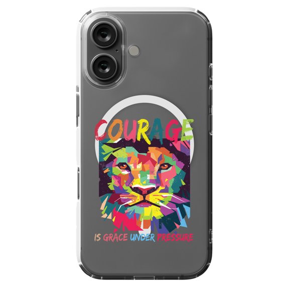 DistinctInk MagSafe Clear Case for Apple iPhone 16 (6.1" Screen) - Courage Grace Under Pressure - Slim Profile Design
