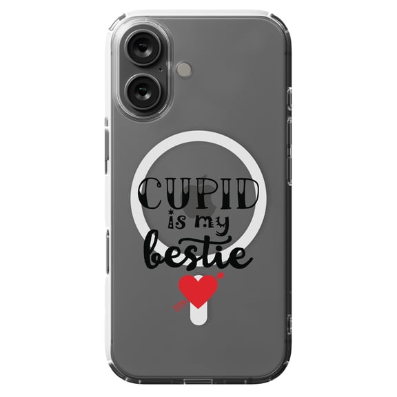 DistinctInk Hybrid Case for iPhone 16 - Slim, Durable, Compatible with MagSafe Charging - Cupid is My Bestie - Heart - Valentine