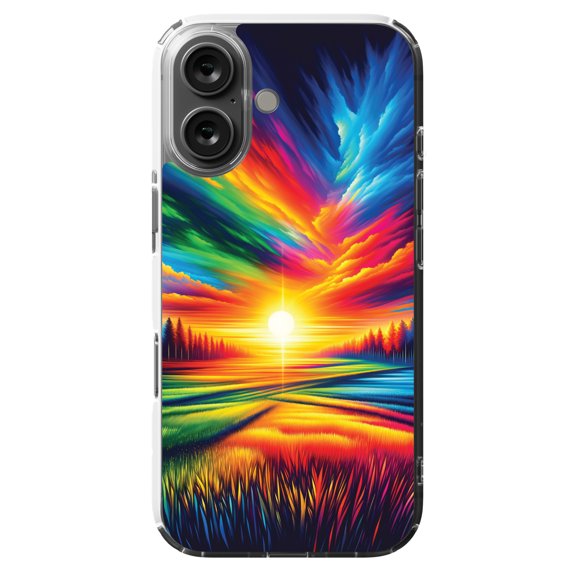 DistinctInk Hybrid Case for iPhone 16 - Slim, Durable, Compatible with MagSafe Charging - Dawning Spectrum Canvas Print