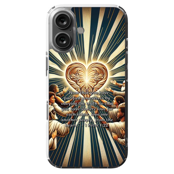 DistinctInk Hybrid Case for iPhone 16 - Slim, Durable, Compatible with MagSafe Charging - "Deeply Loving One Another: 1 Peter 1:22"