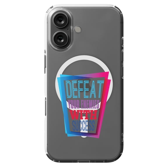 DistinctInk MagSafe Clear Case for Apple iPhone 16 (6.1" Screen) - Defeat Enemies With Success - Raised Bezel Screen Guard