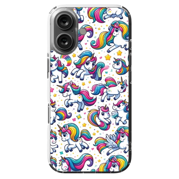 DistinctInk MagSafe Clear Case for Apple iPhone 16 (6.1" Screen) - Enchanting Stream of Playful Unicorns - Wireless Charging Compatible