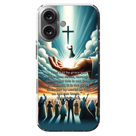 DistinctInk MagSafe Clear Case for Apple iPhone 16 (6.1" Screen) - Saved by Grace, Not Works - Shockproof Protection
