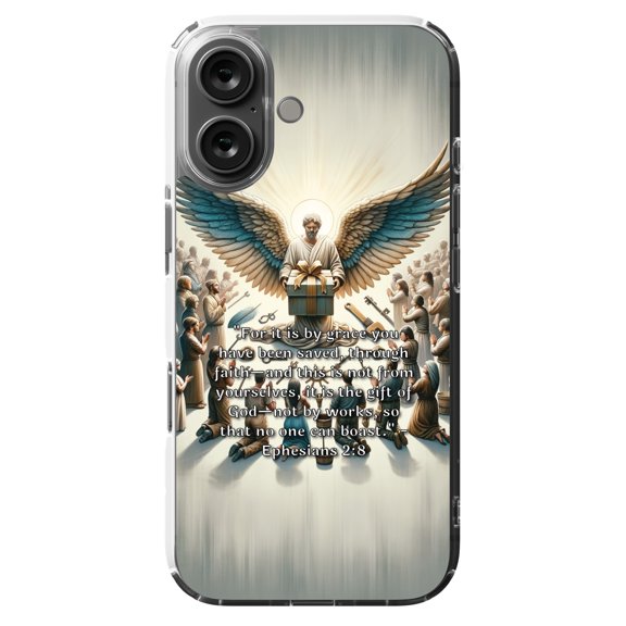 DistinctInk MagSafe Clear Case for Apple iPhone 16 (6.1" Screen) - Saved by Grace, Not by Works. - Shockproof Protection
