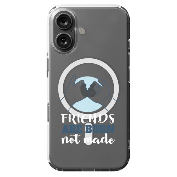 DistinctInk MagSafe Clear Case for Apple iPhone 16 (6.1" Screen) - Friends Are Born Not Made - Wireless Charging Compatible