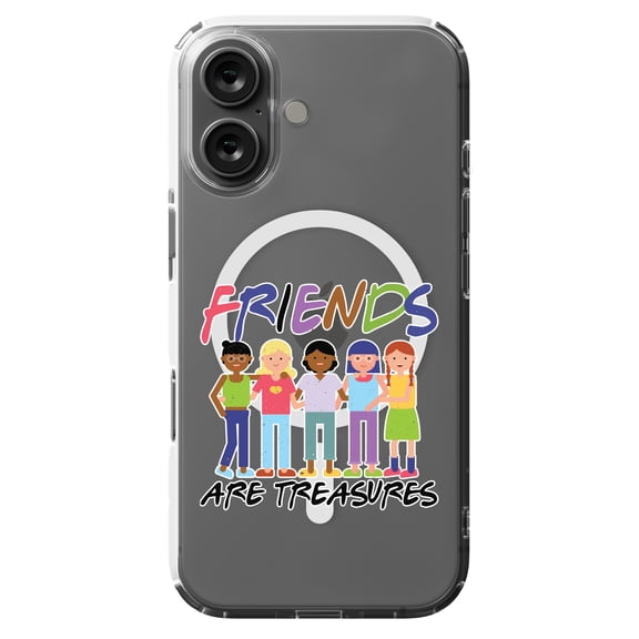DistinctInk MagSafe Clear Case for Apple iPhone 16 (6.1" Screen) - Friends Are Treasures - Raised Bezel Screen Guard