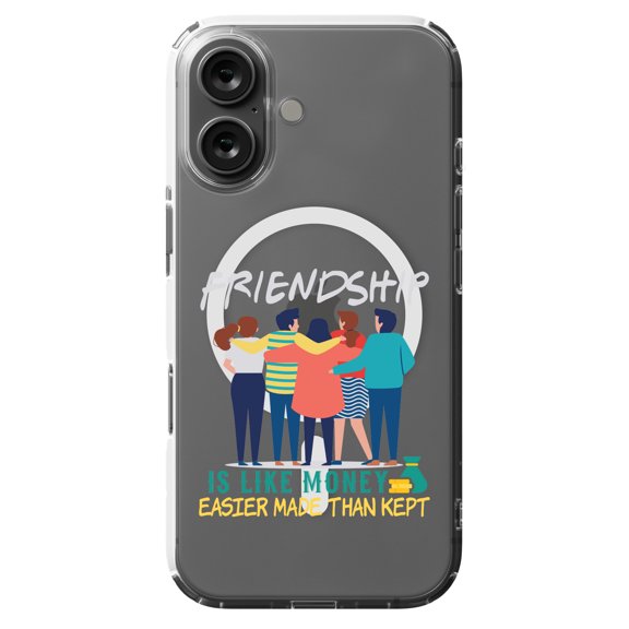 DistinctInk MagSafe Clear Case for Apple iPhone 16 (6.1" Screen) - Friends Like Money - Tempered Glass Back