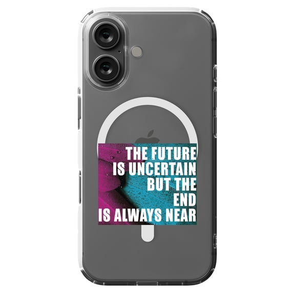 DistinctInk MagSafe Clear Case for Apple iPhone 16 (6.1" Screen) - Future Uncertain End Always Near - Tempered Glass Back