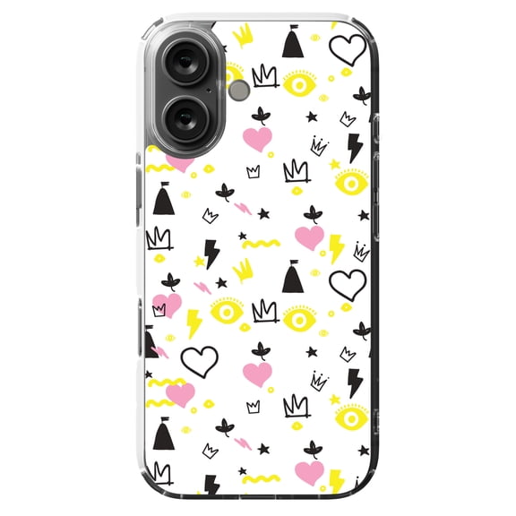 DistinctInk Hybrid Case for iPhone 16 - Slim, Durable, Compatible with MagSafe Charging - Girl Power - Crown Hearts Castle Pink Yellow