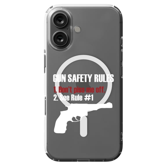 DistinctInk Hybrid Case for iPhone 16 - Slim, Durable, Compatible with MagSafe Charging - Gun Safety Rules, Don't Piss Me Off