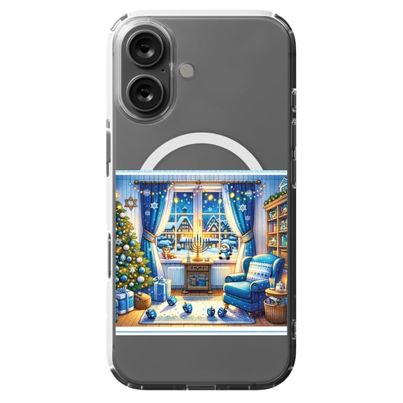 DistinctInk MagSafe Clear Case for Apple iPhone 16 (6.1" Screen) - Hanukkah Holiday Cheer - Shockproof Protection