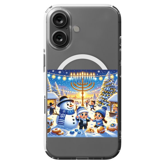 DistinctInk MagSafe Clear Case for Apple iPhone 16 (6.1" Screen) - Hanukkah Winter Wonderland - Slim Profile Design