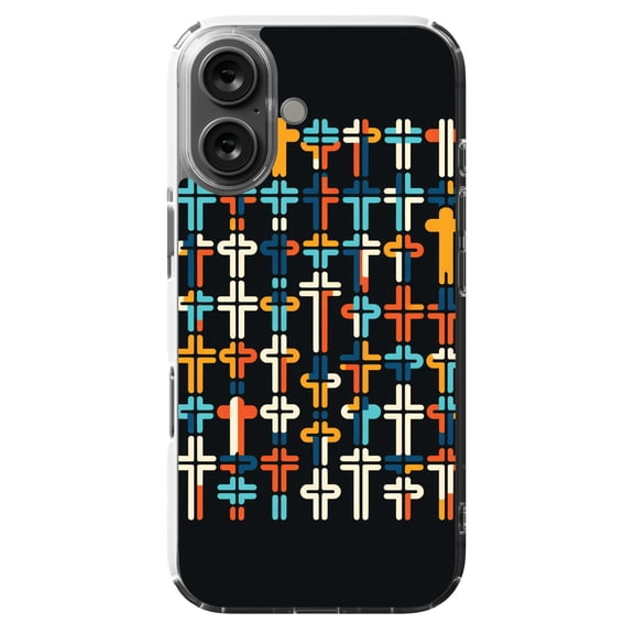 DistinctInk Hybrid Case for iPhone 16 - Slim, Durable, Compatible with MagSafe Charging - Harmonious Balance: Vivid Cross Pattern