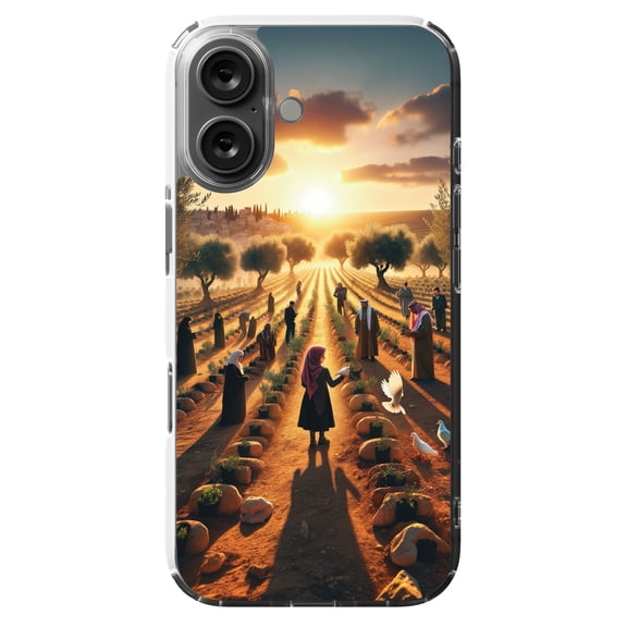 DistinctInk MagSafe Clear Case for Apple iPhone 16 (6.1" Screen) - Harmony Through Unity: Planting Olive Trees - Wireless Charging Compatible