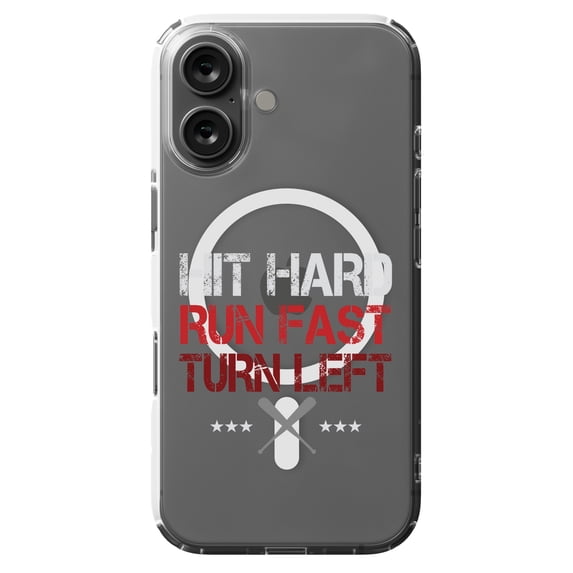 DistinctInk MagSafe Clear Case for Apple iPhone 16 (6.1" Screen) - Hit Hard Run Fast Turn Left Baseball - Raised Bezel Screen Guard