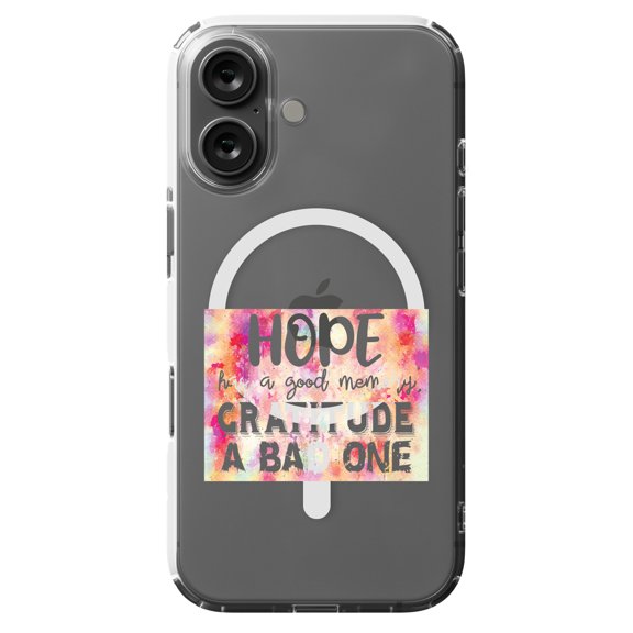 DistinctInk MagSafe Clear Case for Apple iPhone 16 (6.1" Screen) - Hope Good Memory Gratitude Bad One - Slim Profile Design