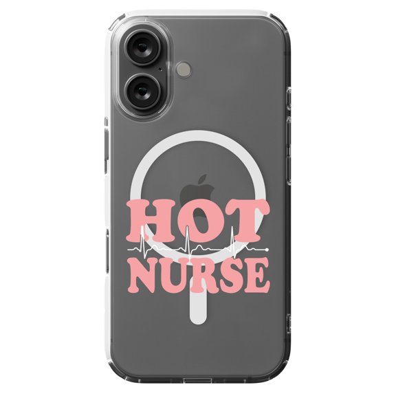 DistinctInk MagSafe Clear Case for Apple iPhone 16 (6.1" Screen) - Hot Nurse - Slim Profile Design
