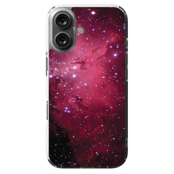 DistinctInk Hybrid Case for iPhone 16 - Slim, Durable, Compatible with MagSafe Charging - Hot Pink Black Stars Nebula