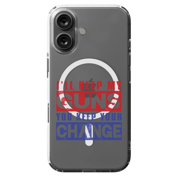 DistinctInk Hybrid Case for iPhone 16 - Slim, Durable, Compatible with MagSafe Charging - I'll Keep My Guns, You Keep Your Change