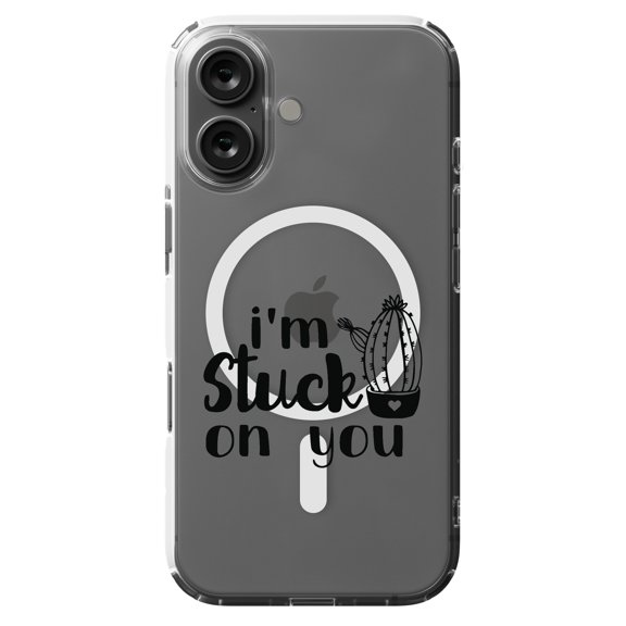 DistinctInk Hybrid Case for iPhone 16 - Slim, Durable, Compatible with MagSafe Charging - I'm Stuck On You Cactus
