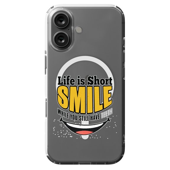 DistinctInk Hybrid Case for iPhone 16 - Slim, Durable, Compatible with MagSafe Charging - Life Short Smile While Have Teeth