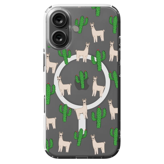 DistinctInk Hybrid Case for iPhone 16 - Slim, Durable, Compatible with MagSafe Charging - Llamas and Cacti Cactus