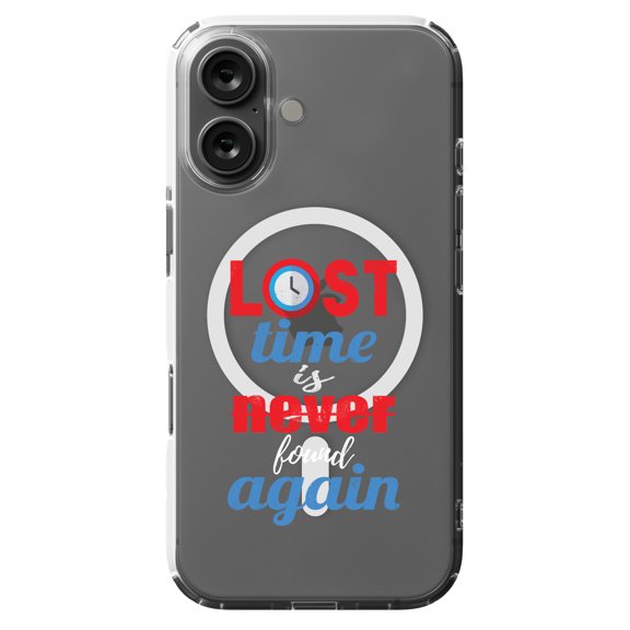 DistinctInk MagSafe Clear Case for Apple iPhone 16 (6.1" Screen) - Lost Time Never Found Again - Shockproof Protection
