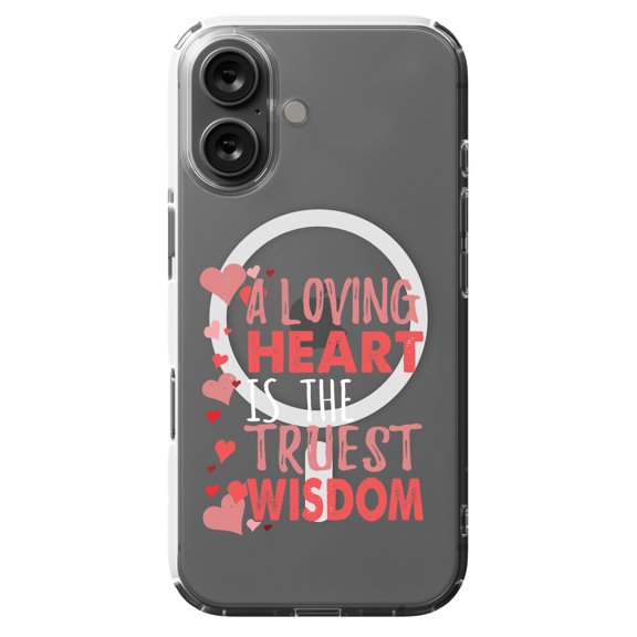 DistinctInk Hybrid Case for iPhone 16 - Slim, Durable, Compatible with MagSafe Charging - Loving Heart Truest Wisdom