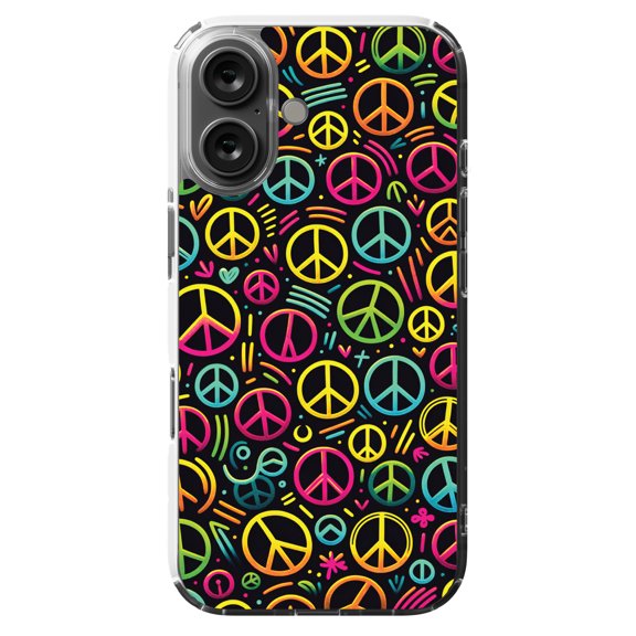 DistinctInk MagSafe Clear Case for Apple iPhone 16 (6.1" Screen) - Luminous Harmony: Cartoon-like Peace Sign Pattern - Wireless Charging Compatible
