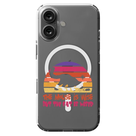DistinctInk Hybrid Case for iPhone 16 - Slim, Durable, Compatible with MagSafe Charging - Mouse Is Wise Cat Is Wiser