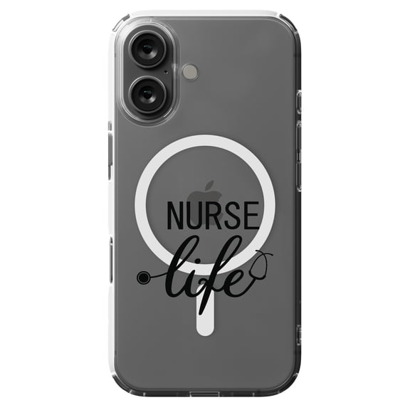 DistinctInk Hybrid Case for iPhone 16 - Slim, Durable, Compatible with MagSafe Charging - Nurse Life Stethoscope Black