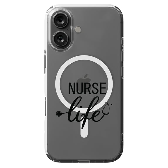 DistinctInk MagSafe Clear Case for Apple iPhone 16 (6.1" Screen) - Nurse Life Stethoscope Black - Shockproof Protection
