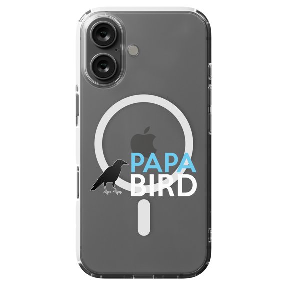 DistinctInk MagSafe Clear Case for Apple iPhone 16 (6.1" Screen) - Papa Bird - Tempered Glass Back