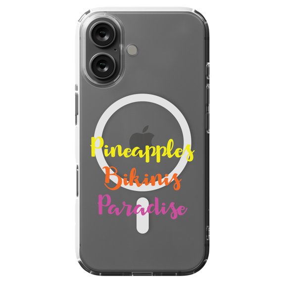 DistinctInk Hybrid Case for iPhone 16 - Slim, Durable, Compatible with MagSafe Charging - Pineapples Bikinis Paradise