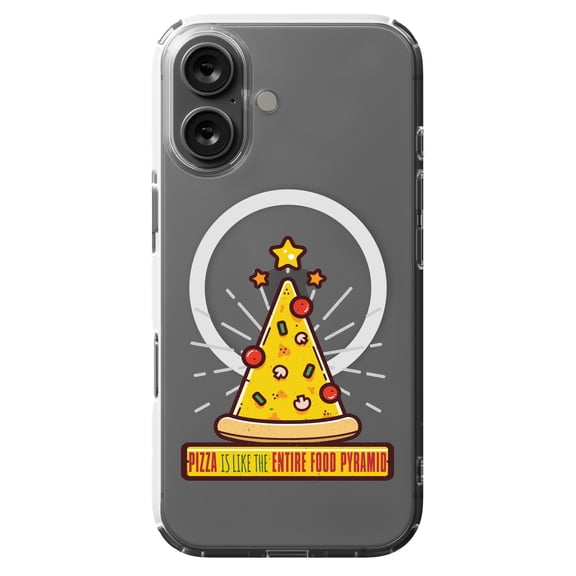 DistinctInk MagSafe Clear Case for Apple iPhone 16 (6.1" Screen) - Pizza Entire Food Pyramid - Slim Profile Design