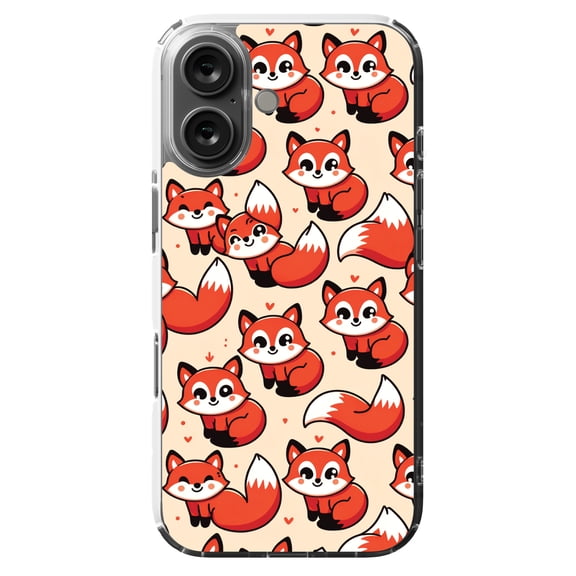 DistinctInk MagSafe Clear Case for Apple iPhone 16 (6.1" Screen) - Playful Foxes: A Cheerful Cartoon Pattern - Wireless Charging Compatible